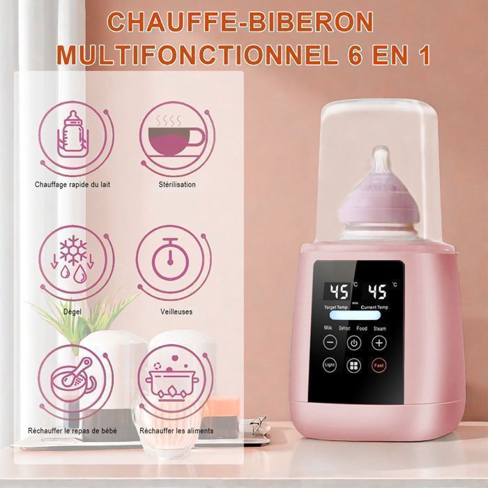 Chauffe Biberon, Stérilisateur Biberon 6 en 1avec Minuterie Numérique Contrôle intelligent de la Température et Arrêt Automatique