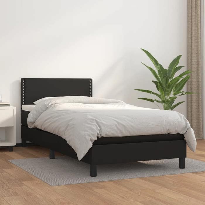 Estructura de cama con colchón - Maison Exclusive - Negro - 90x200 cm - Piel sintética - Máxima relajación
