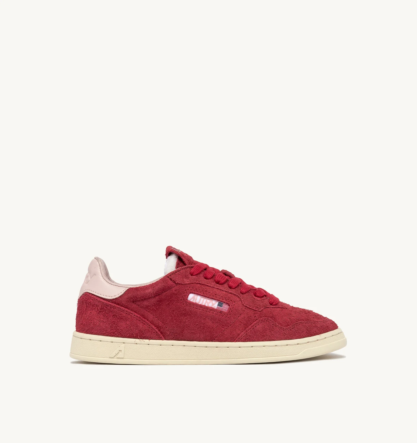 TENIȘI MEDALIST FLAT LOW DIN PIELE ÎNTOARSĂ ROSSO ȘI ROZ PUDRĂ