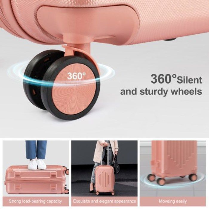 ALIGHTUP - Set di valigie - Set di 3 valigie con ruote - Strisce a rombi - Oro rosa