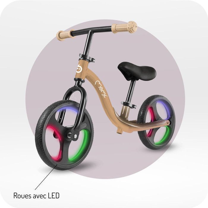 Loopfiets - MOMI - ISOKA - 25 cm LED - Verstelbaar zonder gereedschap - 2+ jaar - Beige