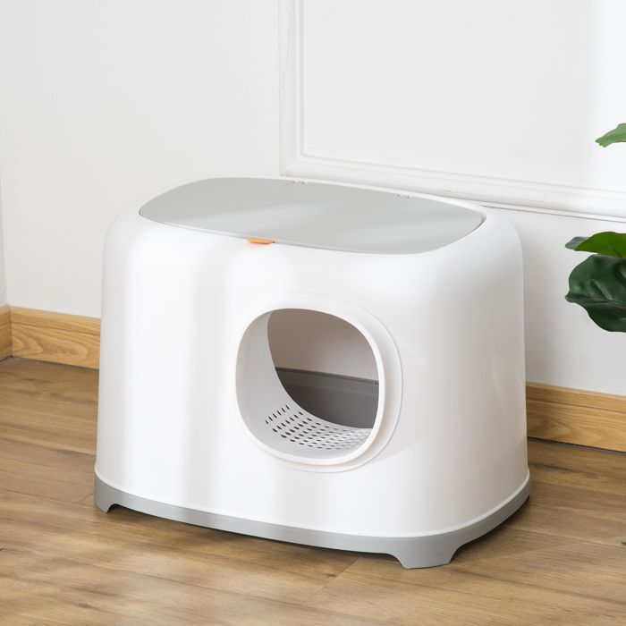 Maison de toilette - PawHut - bac à litière fermée avec couvercle et pelle hygiène chat - PP - 55x40x39cm - blanc