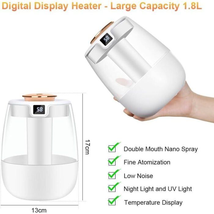 Humidificateur d'air - JIANGZHA - 2,2 L - Ultra-silencieux 20 dB - Affichage intelligent - Modes multiples