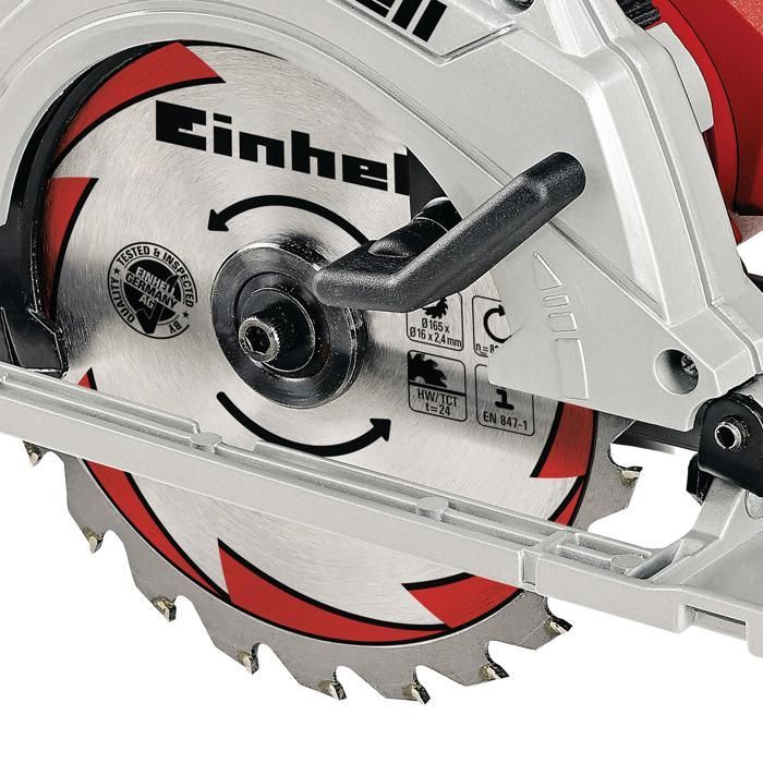 Einhell Scie circulaire 165mm TE-CS 165 (1200 W, Poignée supplémentaire, Adaptateur pour aspiration) Livré avec lame 24 dents