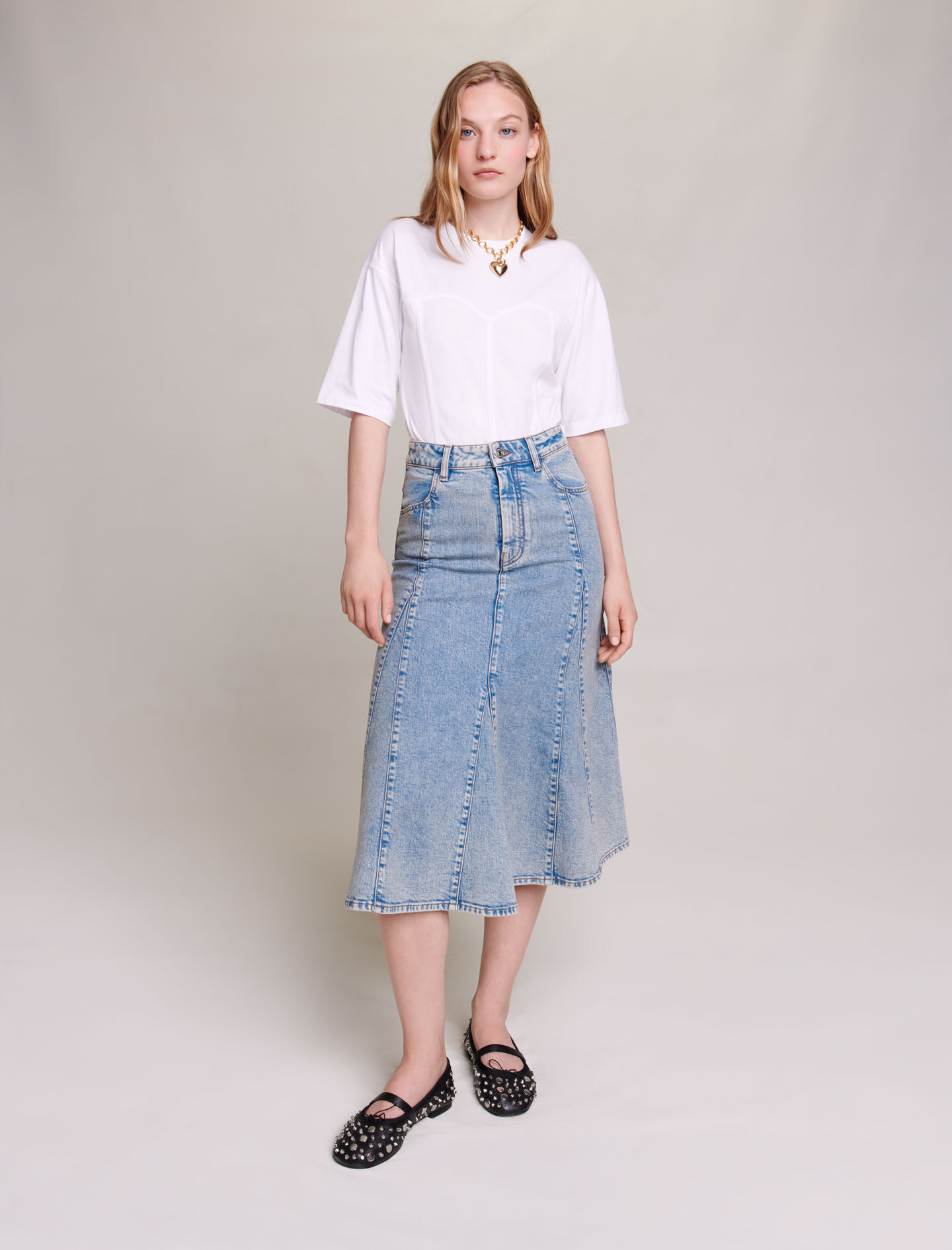 Fustă midi din denim - Albastră