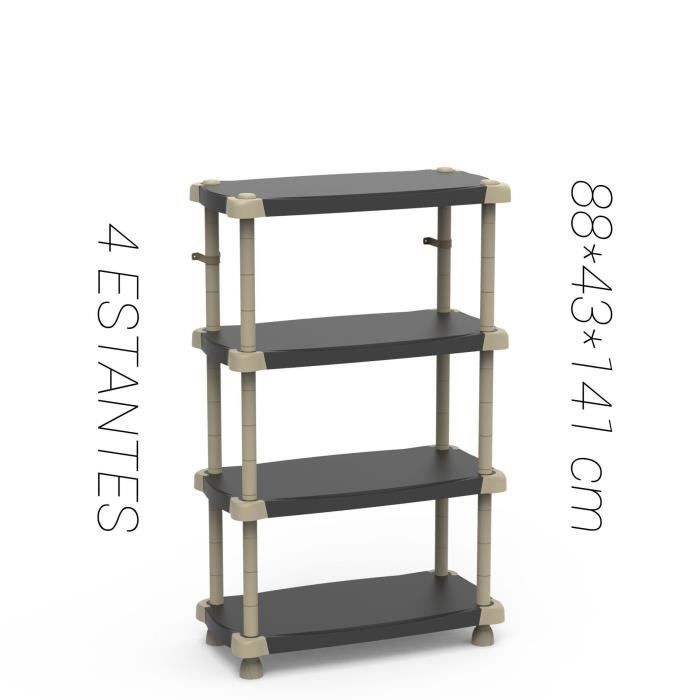 Shelf - PLASTIKEN - Plastic - 88 x 43 x 150 cm - 4 tiers - Black