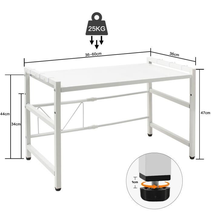 Support de Four à Micro-Ondes Extensible - TODECO - Blanc - Charge 25 Kg - 36-60 x 36 x 35-44cm
