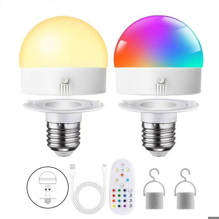 Bombilla recargable - Bombilla inteligente E27 - Bombilla magnética - RGB - 2500 mAh - 5 W - Temporizador - Brillo ajustable - Paquete de 2