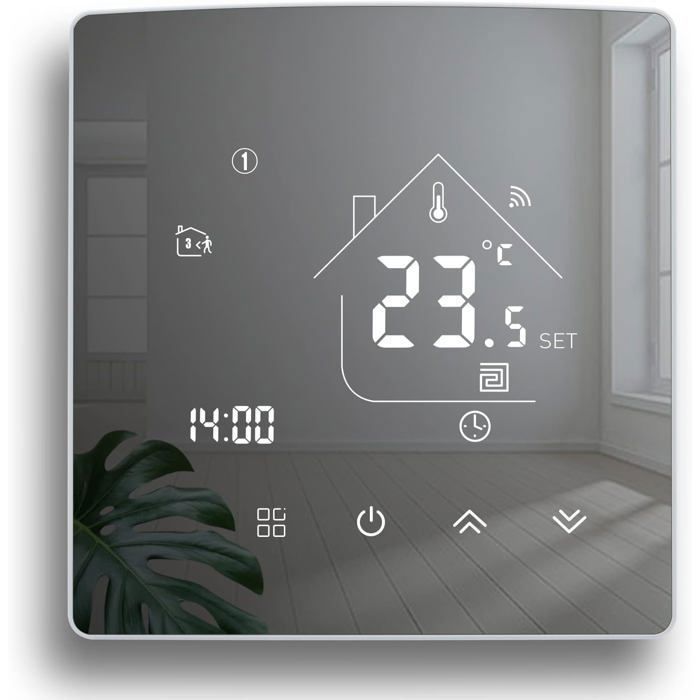 Thermostat WiFi Intelligent, Ecran Miroir Thermostat chaudière à gaz, Thermostats Connecté, Thermostat programmable Filaire, 3A