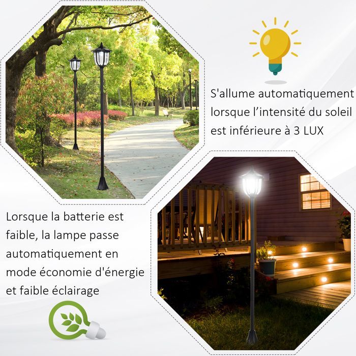 Juego de 2 lámparas solares de pie para exteriores, estilo clásico de farol LED, 60 lúmenes máx., color negro.