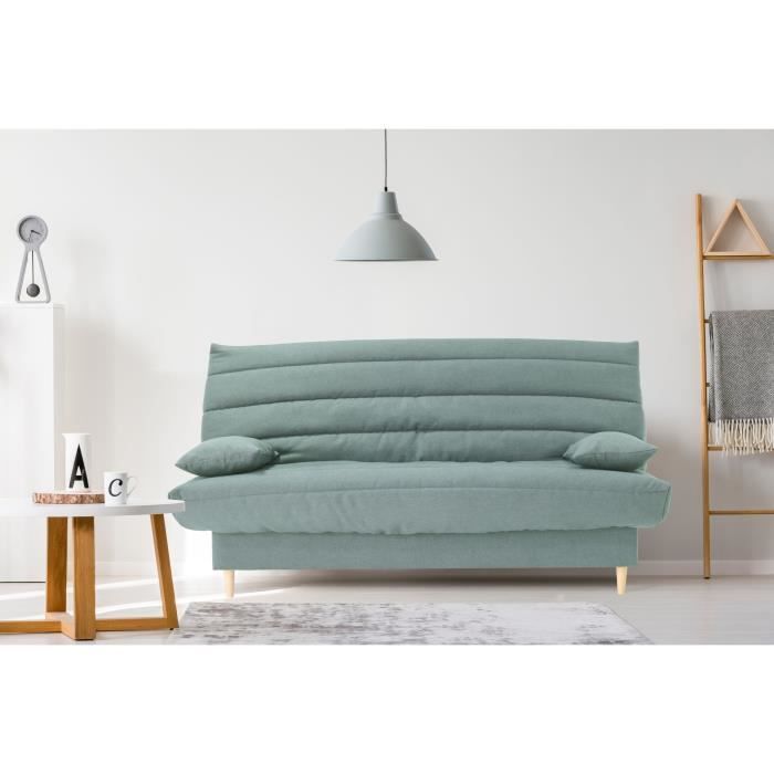 Divano letto a 3 posti - verde mandorla - Superficie letto 125x190 cm - Con cuscini