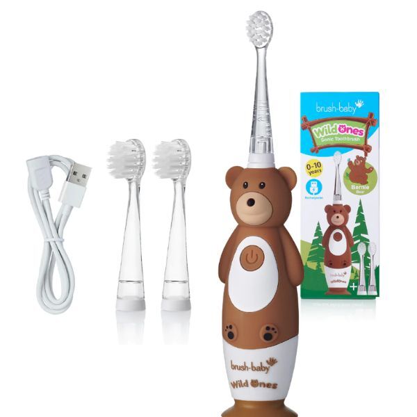Zubní kartáček Brush Baby WildOnes™ Bear a zubní pasta s mátou jablečnou