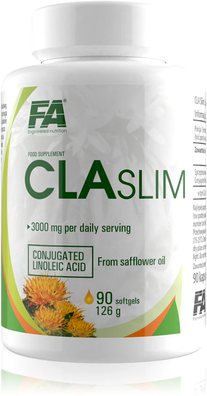 Cápsulas do suplemento alimentar CLA Slim da Fitness Authority para manter níveis saudáveis de colesterol.