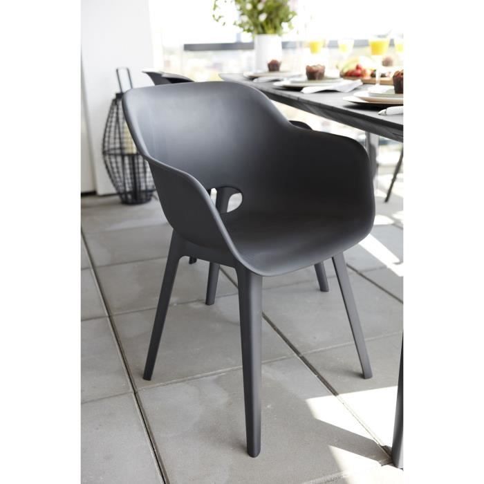 ALLIBERT JARDIN Table LIMA 160x100cm - Graphite + 2 lots de 2 fauteuils AKOLA Graphite - Résine