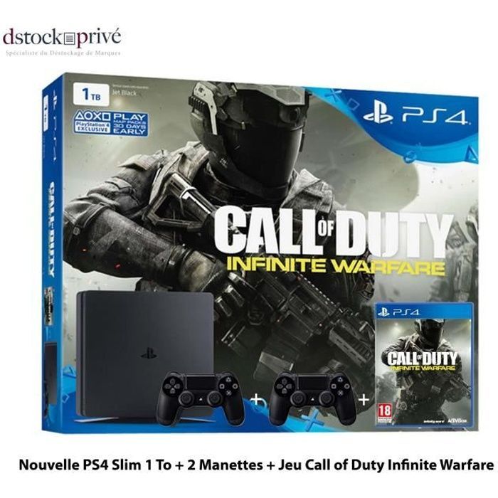 Sony Playstation 4 PS4 Slim 1 TB Console Pack - 2 Controllers - Infinity Warfare CD - Black