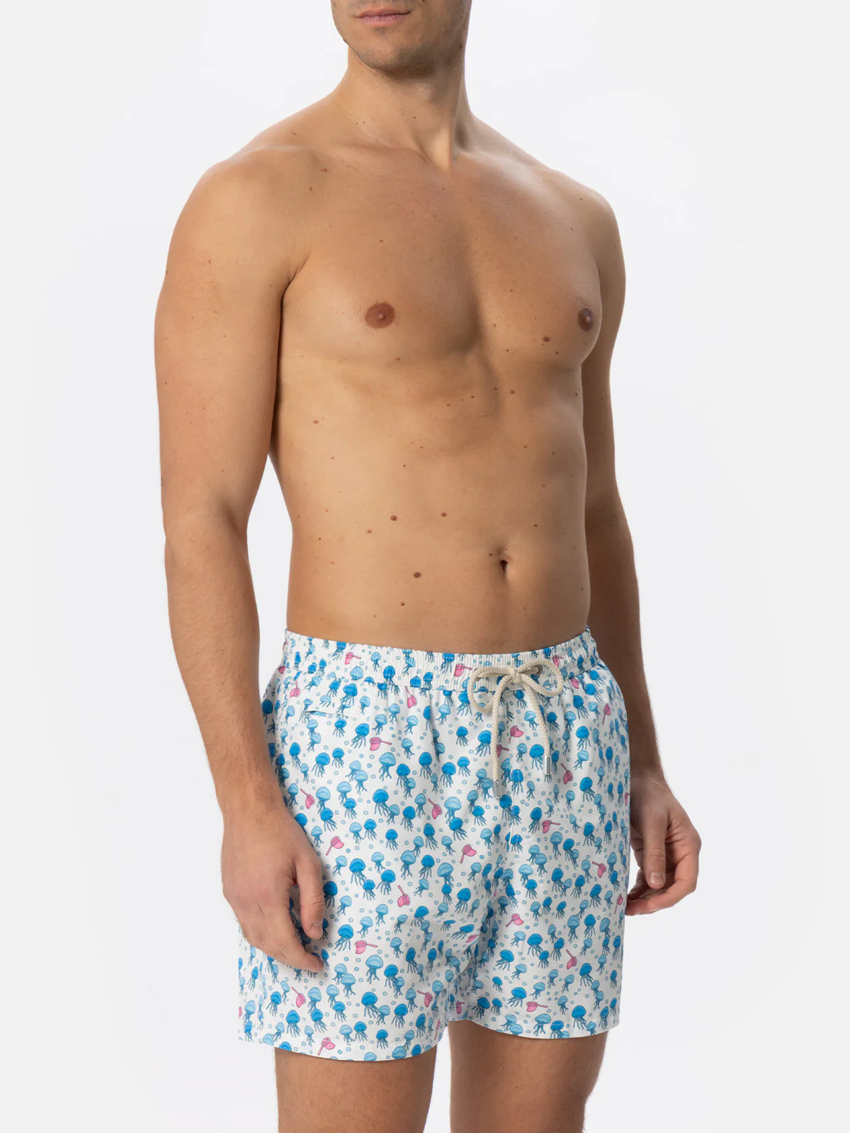 Classic Swim Shorts | Jellyfish Print on White | Quick-Drying & Lightweight | Saint Barth
