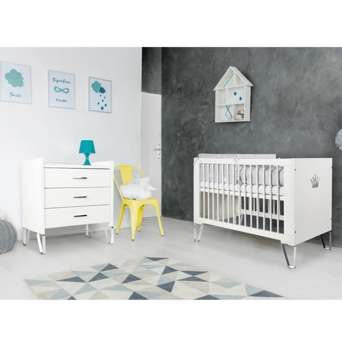 BLANKA Babykamer ombouwbaar ledikant en commode met aankleedtafel 120x60 wit