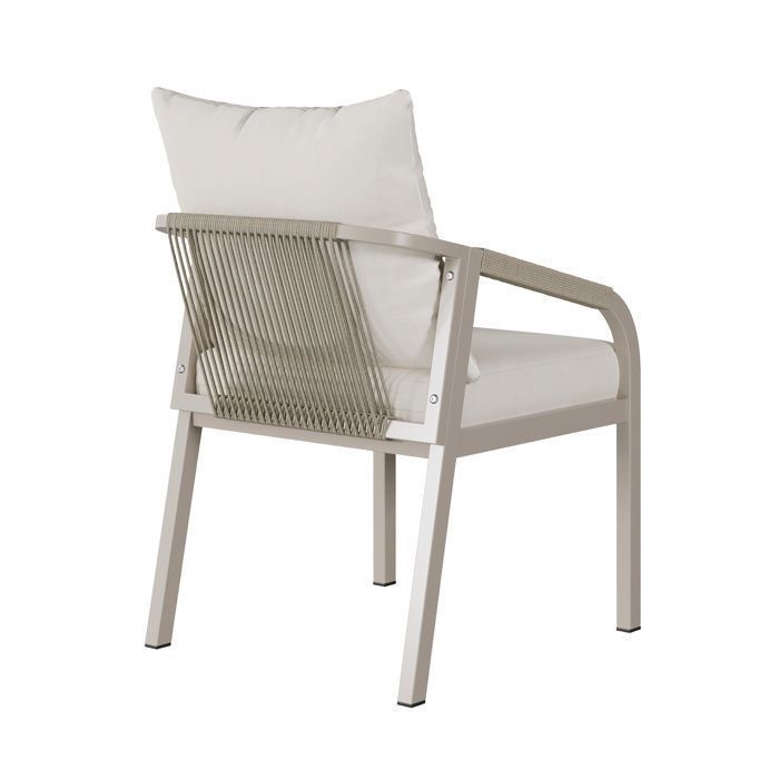 Ensemble Table et Chaises de Jardin - Salon de Jardin Repas avec Table et 4 Chaises avec Plateau Effet Bois et Dossier Corde