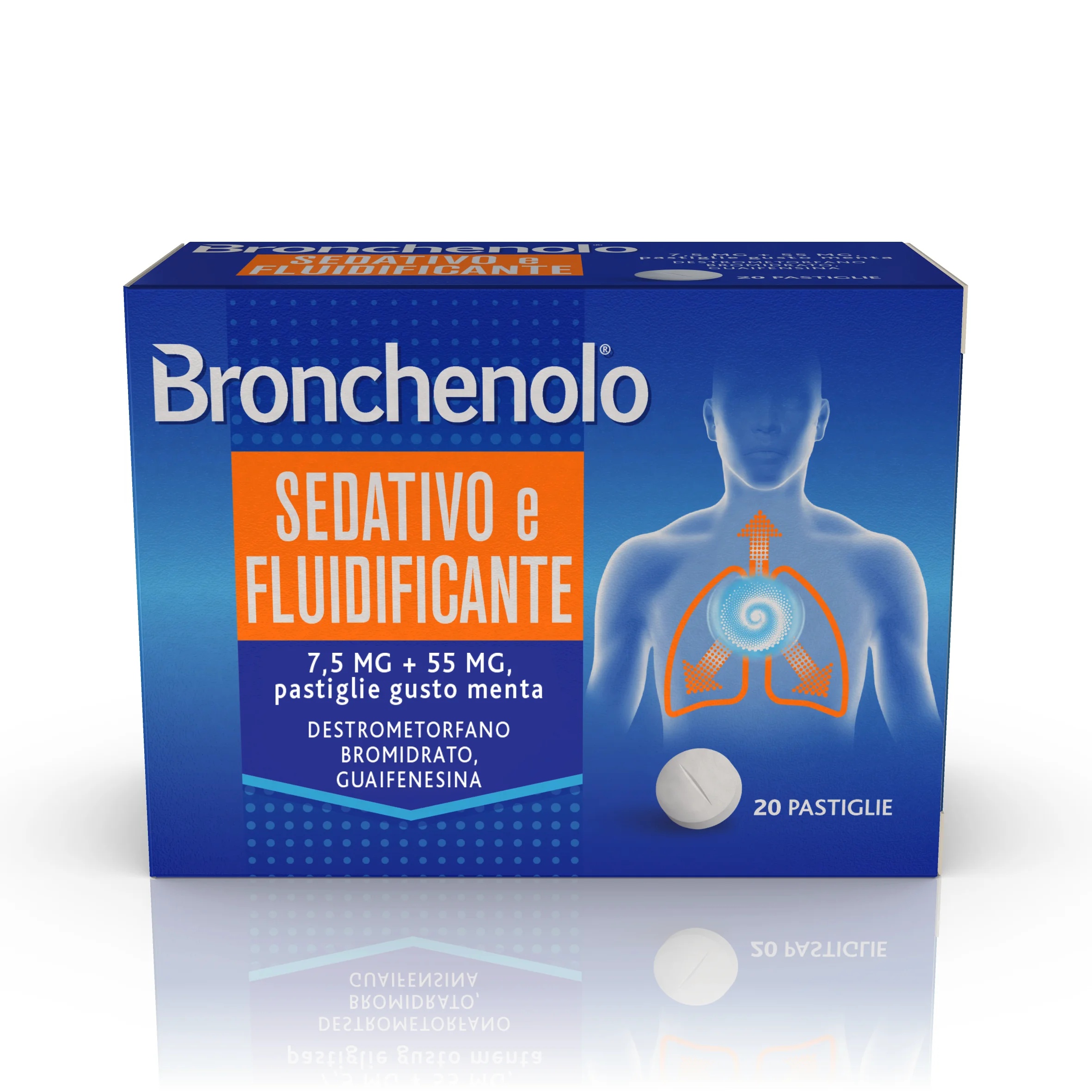 BRONCHENOLO Bronchenolo kalmerende en hydraterende zuigtabletten met muntsmaak, 20 stuks. Verlichting van hoestklachten.