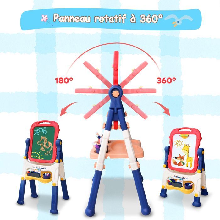 Chevalet Peinture pour Enfants，Tableau Enfant Double Face - Pied réglable , Tableau magnétique pour garçons et filles