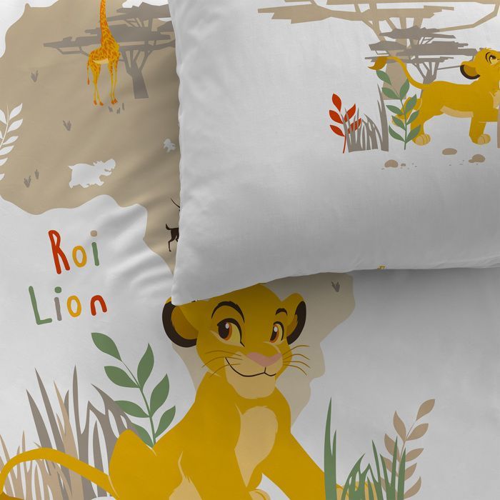 Juego de ropa de cama infantil 100% algodón - DISNEY EL REY LEÓN BUSH - Blanco - 140x200+63x63cm