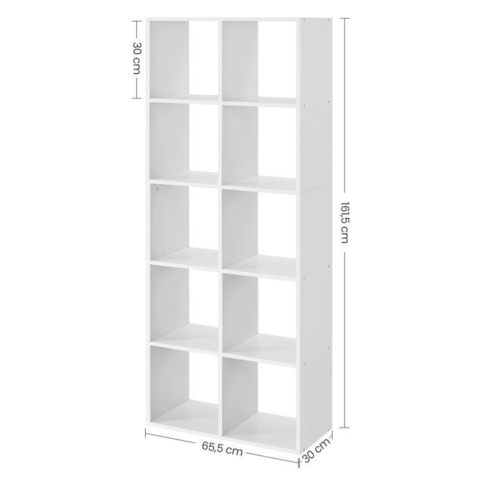 VASAGLE Boekenkast, Opbergrek met 10 Vakken, Kubusvormig Meubel, Kamerverdeler, Scandinavische Stijl, Wit
