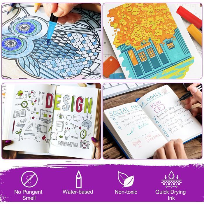 Feutres Coloriage - OTBACT - 168 Couleurs - Double Pointe Flexible - Aquarelle - Mixte