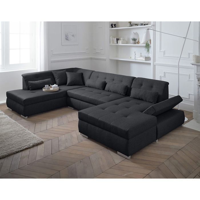 Vermont - Sofá panorámico de esquina izquierda - 7 plazas - XXL - Negro