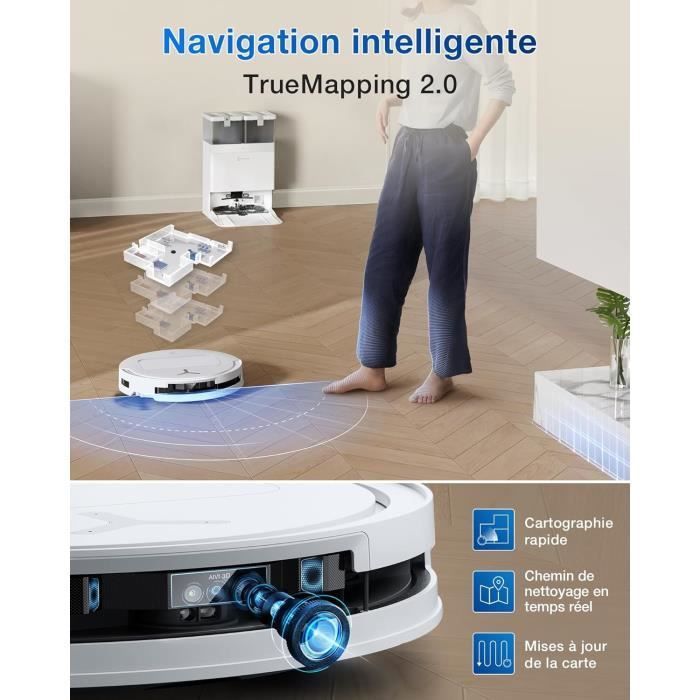 ECOVACS T50 OMNI White Gen2 - Aspirateur Robot avec Station - 21000Pa - Brosse latérale et serpillière Extensibles - ZeroTangle 2.0