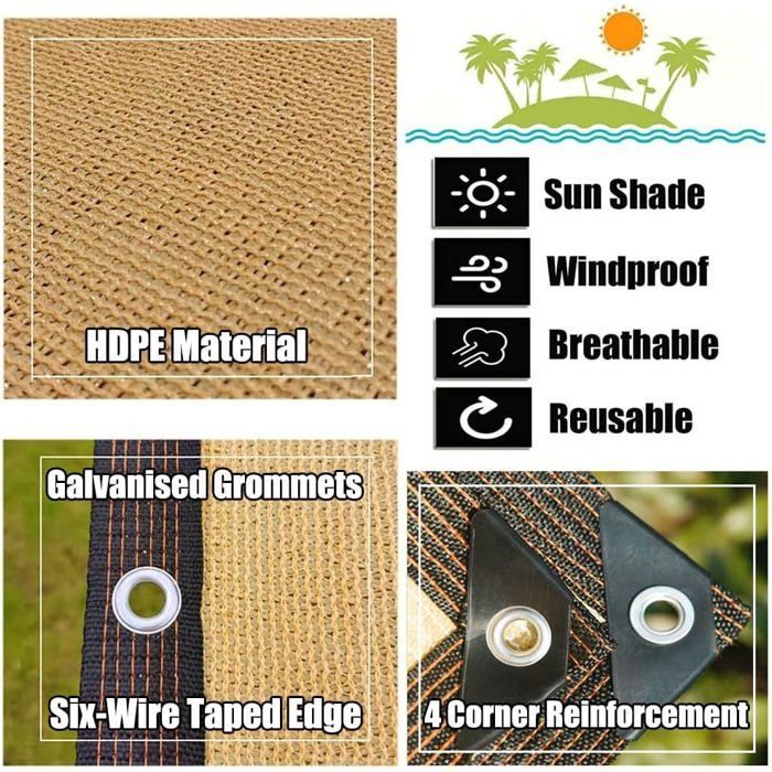 3 x 4 m,Voile d'ombrage,protection UV 90%, pare-soleil perforé,isolation thermique,protection solaire,beige(Size : 3 x 4 m)