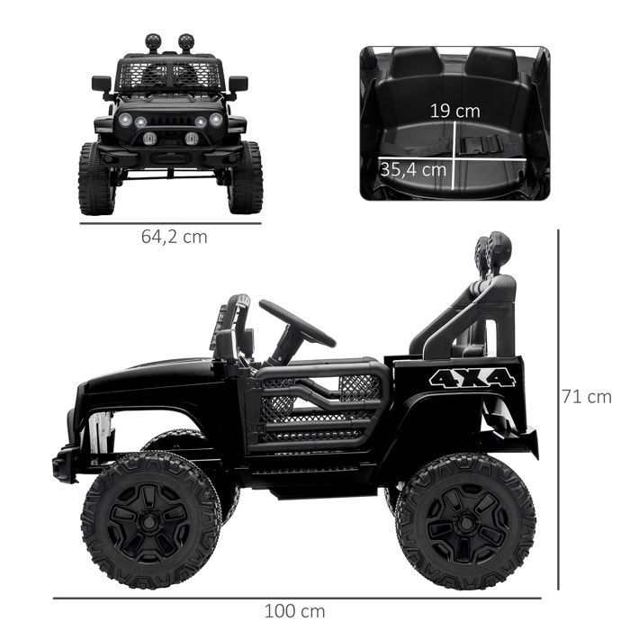 Voiture électrique - HOMCOM - enfant 12V télécommande suspension 4 roues phares klaxon MP3 - PP - noir