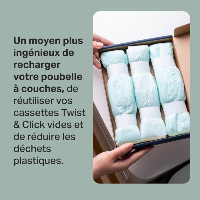 Twist & Click Diaper Bin Refill Film, Pack of 12, 10.5M Length Each, Multi-Layer Antibacterial Film*, Slides In