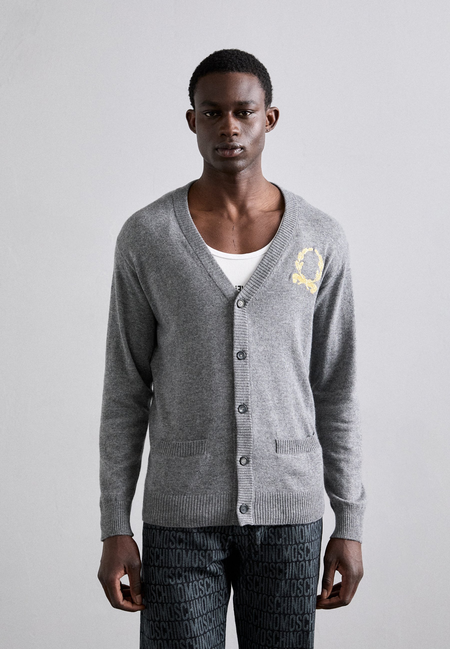 Cardigan con emblema corona di alloro Moschino - grigio