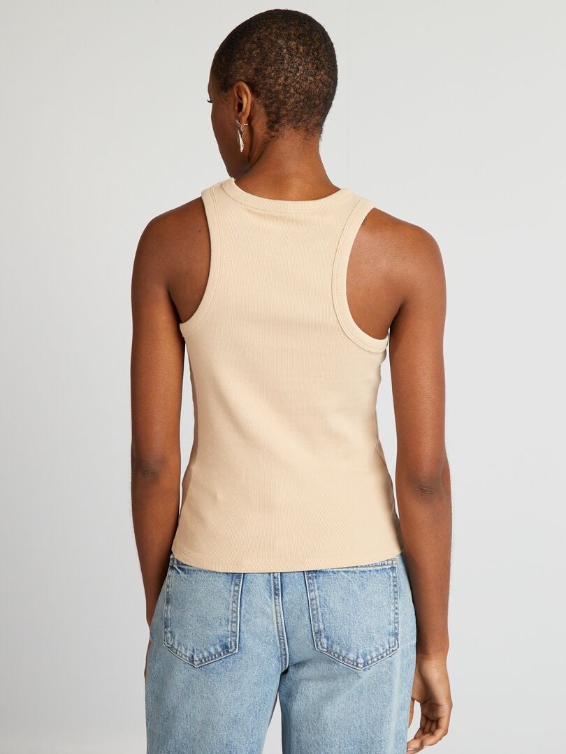 Geribbelde haltertop - BEIGE