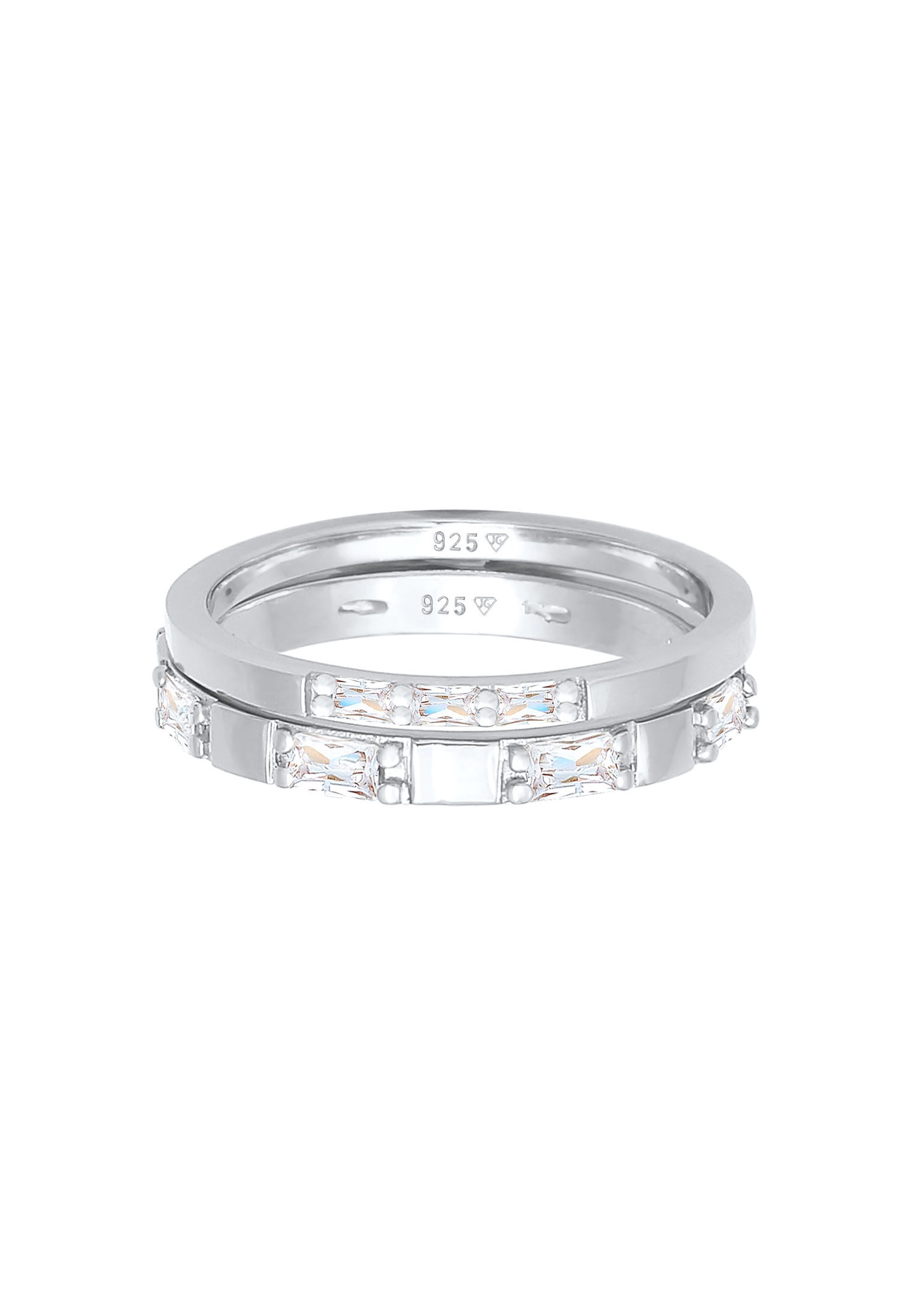 Elli Bague pour femme Duo Baguette Cut scintillante avec cristaux de zirconium en argent sterling 925 plaqué or