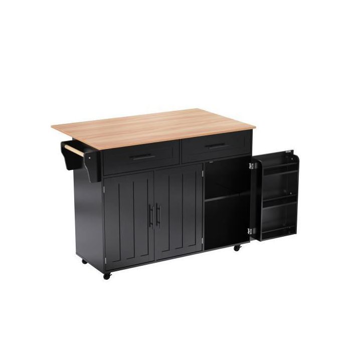 Desserte à Roulettes Cuisine rangement en bois multifonctionnelle avec plan de travail -avec tiroir-L129 x P46(71) x H91.5 cm-Noir