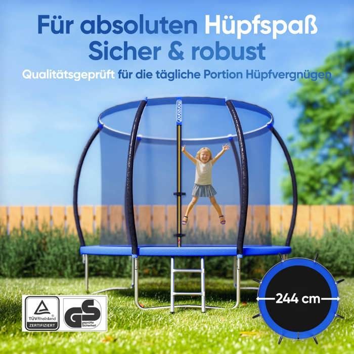 Monzana trampoline Ø244 cm complete set met binnenveiligheidsnet, ladder, randbescherming en springmat voor in de tuin