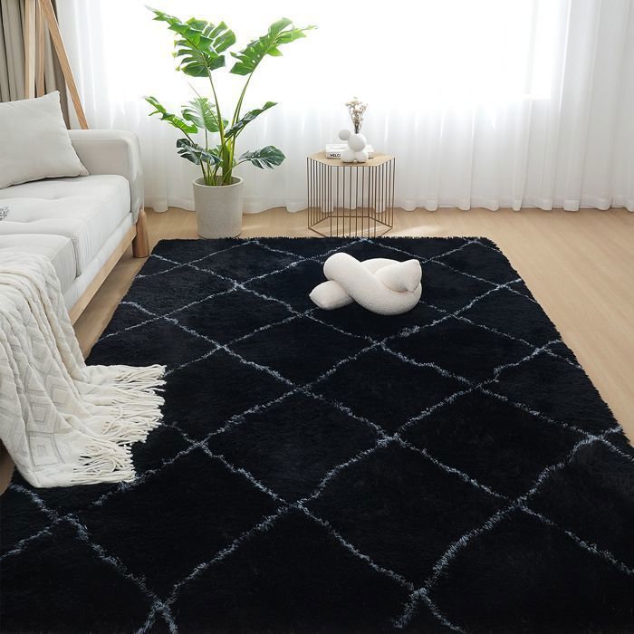 Hoogpolig vloerkleed voor de woonkamer, 160 x 230 cm, groot formaat, nachtkastje vloerkleed, slaapkamer vloerkleed, zacht zwart, moderne stijl, vloerkleed voor woonkamer, slaapkamer en bank