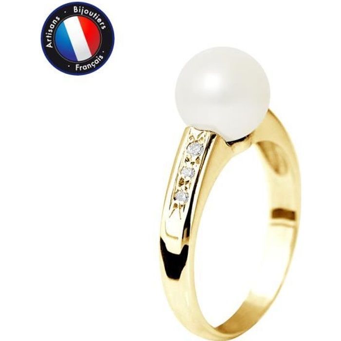 Ring - PERLINEA - Süßwasserzuchtperle 8-9 mm - Gelbgold - Diamant - Damenring