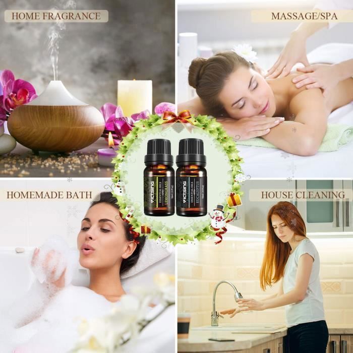 Aceites esenciales 100% puros para aromaterapia, 6 frascos de 10 ml (naranja, lavanda, árbol de té, hierba limón, eucalipto y menta).