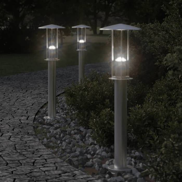 vidaXL Lampade da terra per esterni, 3 pezzi, argento, 60 cm, acciaio inox, illuminazione da terra per esterni, Illuminazione da terra 4006350