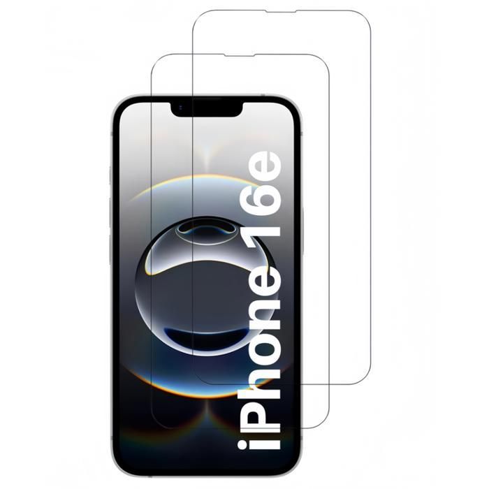 Paquete de 2 protectores de pantalla de vidrio templado para iPhone 16e 2025 (NO COMPATIBLE CON iPhone 16). Transparentes - Resistentes a los arañazos - Ultra resistentes (dureza 9H).