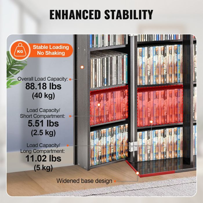 Mueble multimedia DUOKU - Armario para DVD - 12 compartimentos - Estantes ajustables - Color espresso