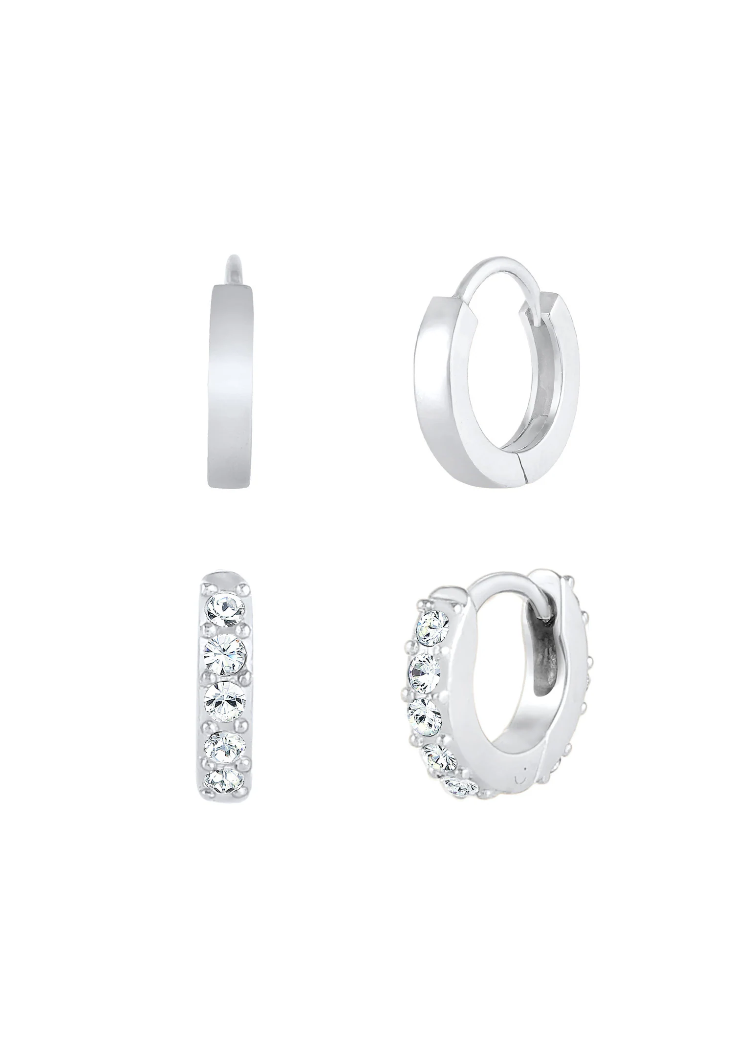 Elli Femmes Créoles Set Simple et avec cristaux en argent sterling 925