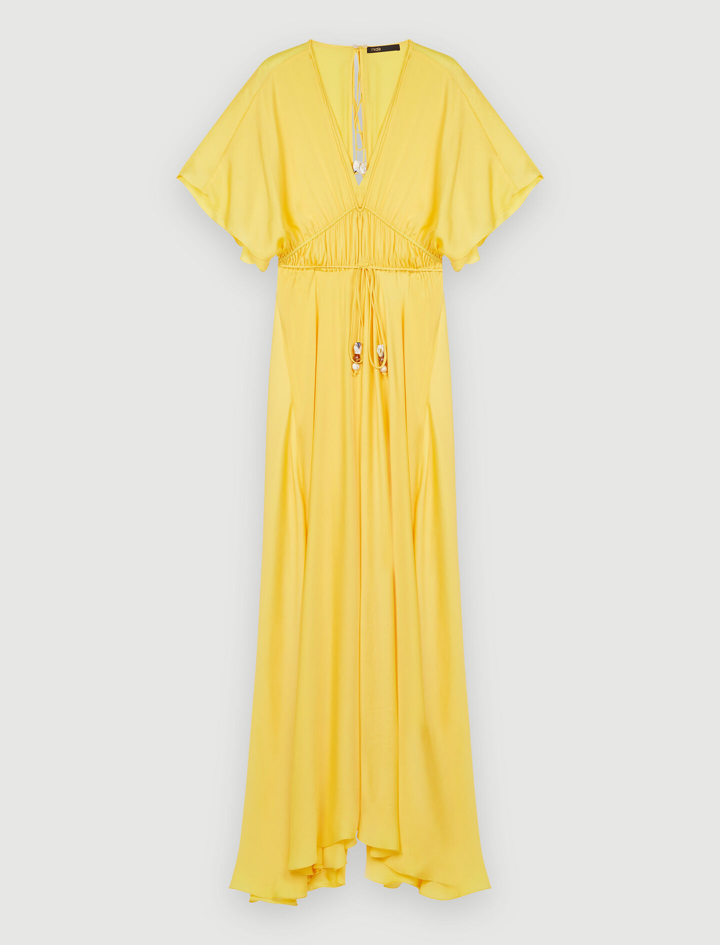 Rochie eșarfă din satin și mărgele - Galben