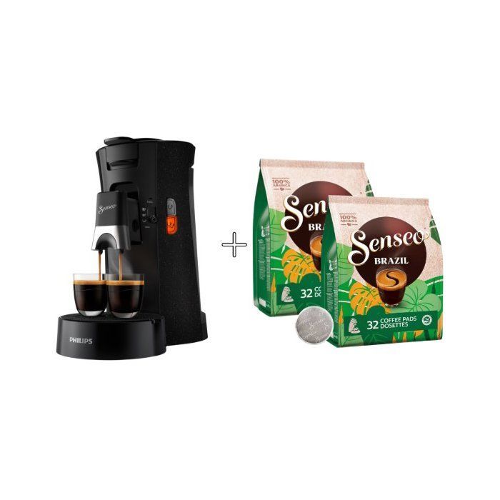 Cafetera de cápsulas - PHILIPS - SENSEO - CSA240/21 - Select - Negra + 2 paquetes de 32 cápsulas - Espresso Brasil