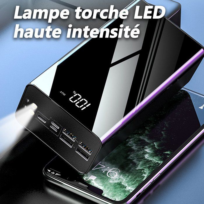 Batterie Externe 80000mah Rapide,avec Lampe de Poche LED,4 Sorties et 3 Entrées,pour Smartphone,Tablette,Camping et Plus, Noir