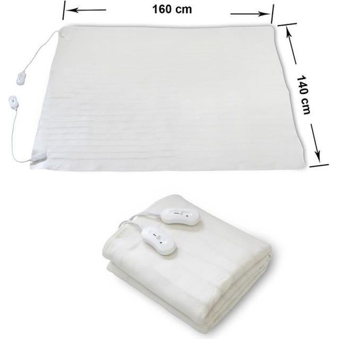 Cubrecolchón doble con calefacción SOTECH - 160 x 140 cm - 2 x 60 W - Blanco - 3 niveles de calor