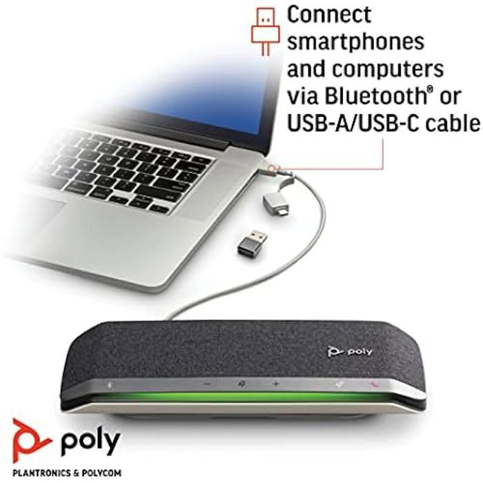 Poly – Haut-parleur intelligent Poly Sync 40+ Bluetooth (Plantronics) - Espaces de travail flexibles -Connexion à un PC/Mac via