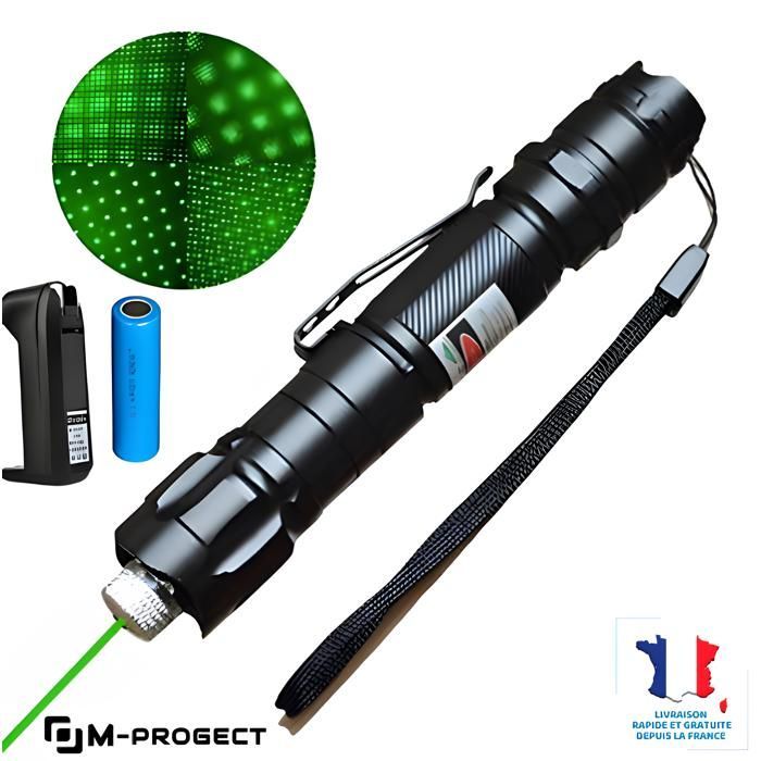 Laser Vert Haute Performance M-PROGECT® | 50 MW 532 NM Portée 5000 mètres, avec Pile Rechargeable 18650 et Chargeur USB